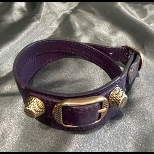 Balenciagia Authentic Vintage Purple Leather and Gold Double Wrap Bracelet